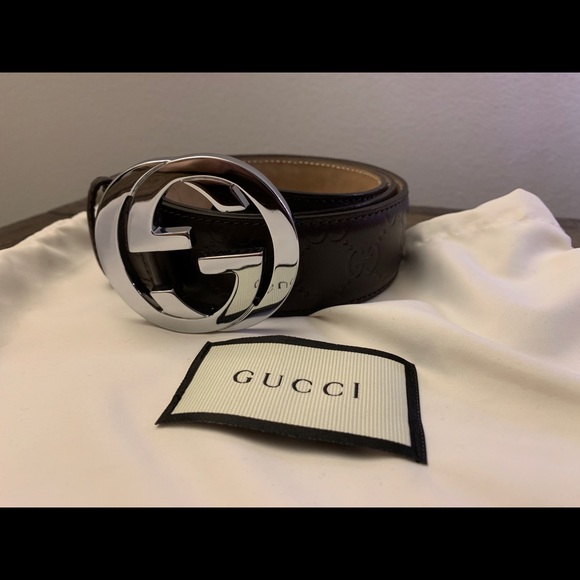 Gucci belt Brown embossed leather - Picture 1 of 5